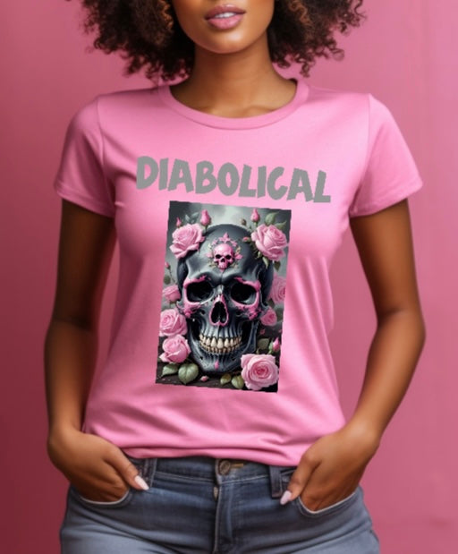 Pink roses grey skull